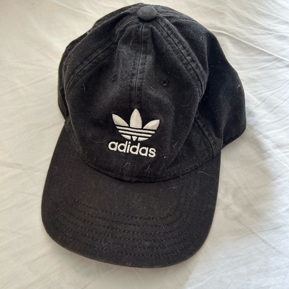 ☀️3/$25 Adidas Originals washed canvas baseball cap trefoil black  logo